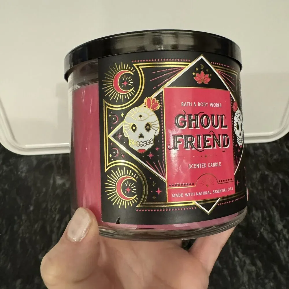 NEW Bath & Body Works Halloween Gouhl Friend 3 Wick Candle Skull Spider Web